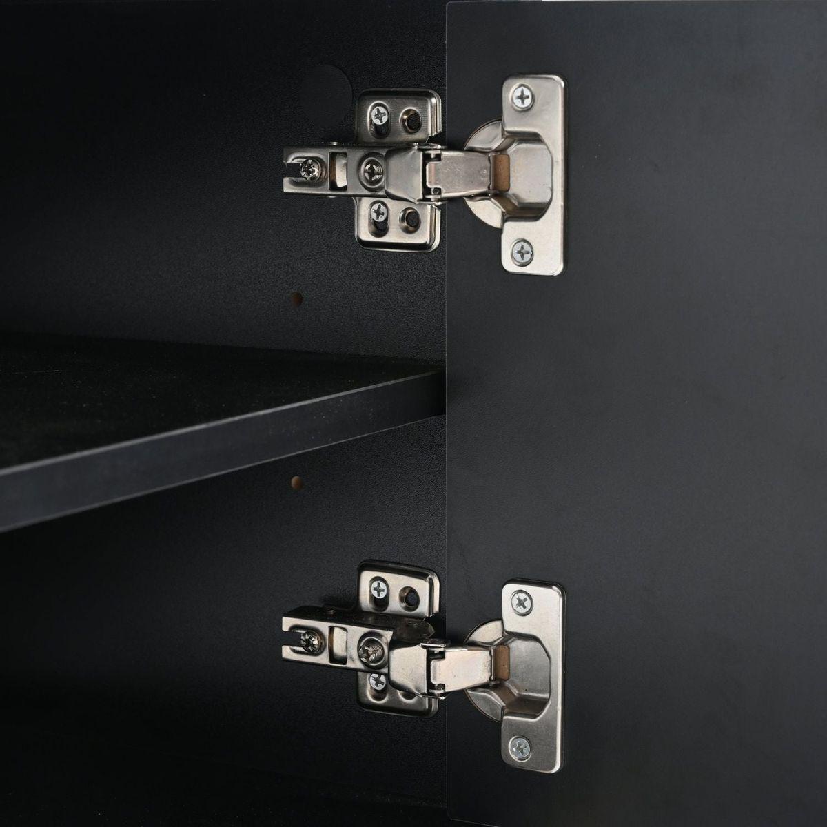 Modern TV Stand with Metal Legs and Gold Handles for TVs Up to 80", Media Console Table with Cabinets and Adjustable Shelves, Luxury TV Cabinet with Geometric Lines for Living Room, Black