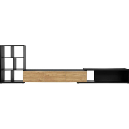 74.8"-126" Extendable TV Stand with 3 Tier Bookshelves for TVs up to 110", Adjustable Entertainment Center with Storage Cabinets, Sliding Tabletop Media Console for Living Room, Black