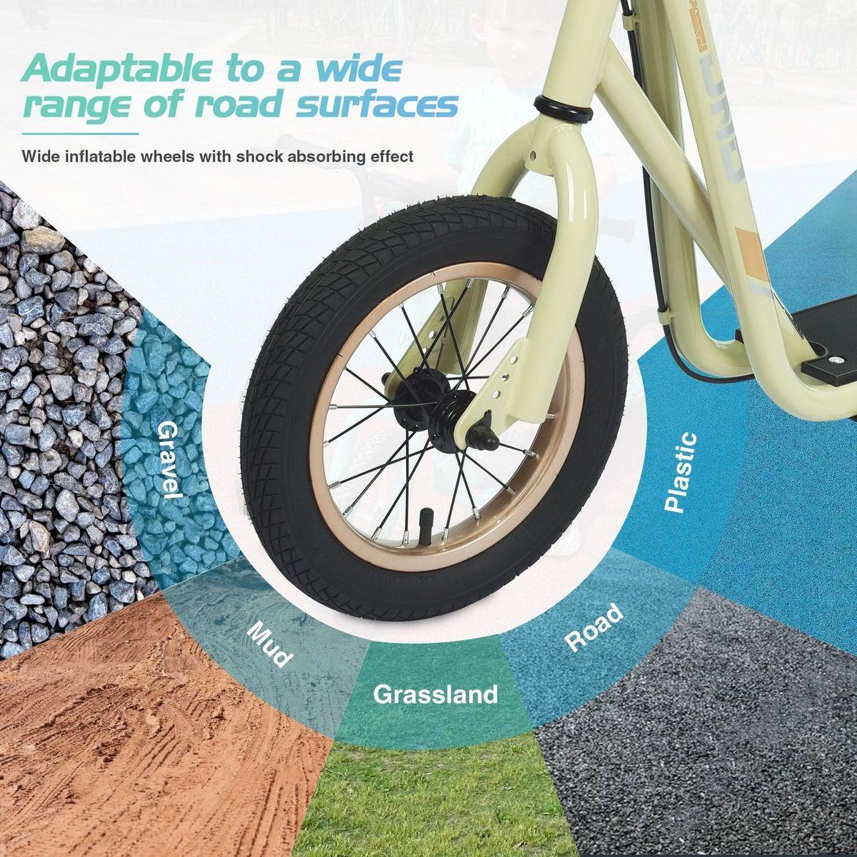 Youth Scooter Kick Scooter for Kids 6+ with Adjustable Handlebar, 12 Inch Inflatable Wheels, Widened non-slip Footboard