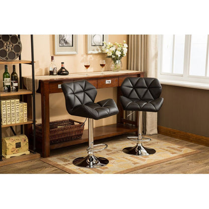 Glasgow Contemporary Tufted Adjustable Height Hidraulic Bar Stools, Set of 2, Black - Streamdale Furniture