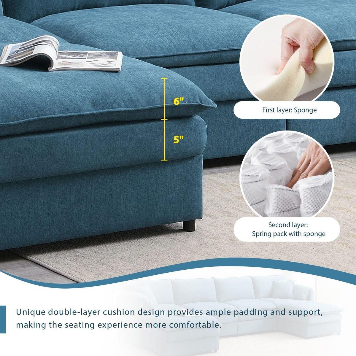 134x66" Chenille Modular Sectional Sofa,U Shaped Cloud Couch Set with Double Cushions, 6 Seat Sleeper Sofa Bed with Ottomans,Oversized Indoor Furniture for Living Room, 3 Colors