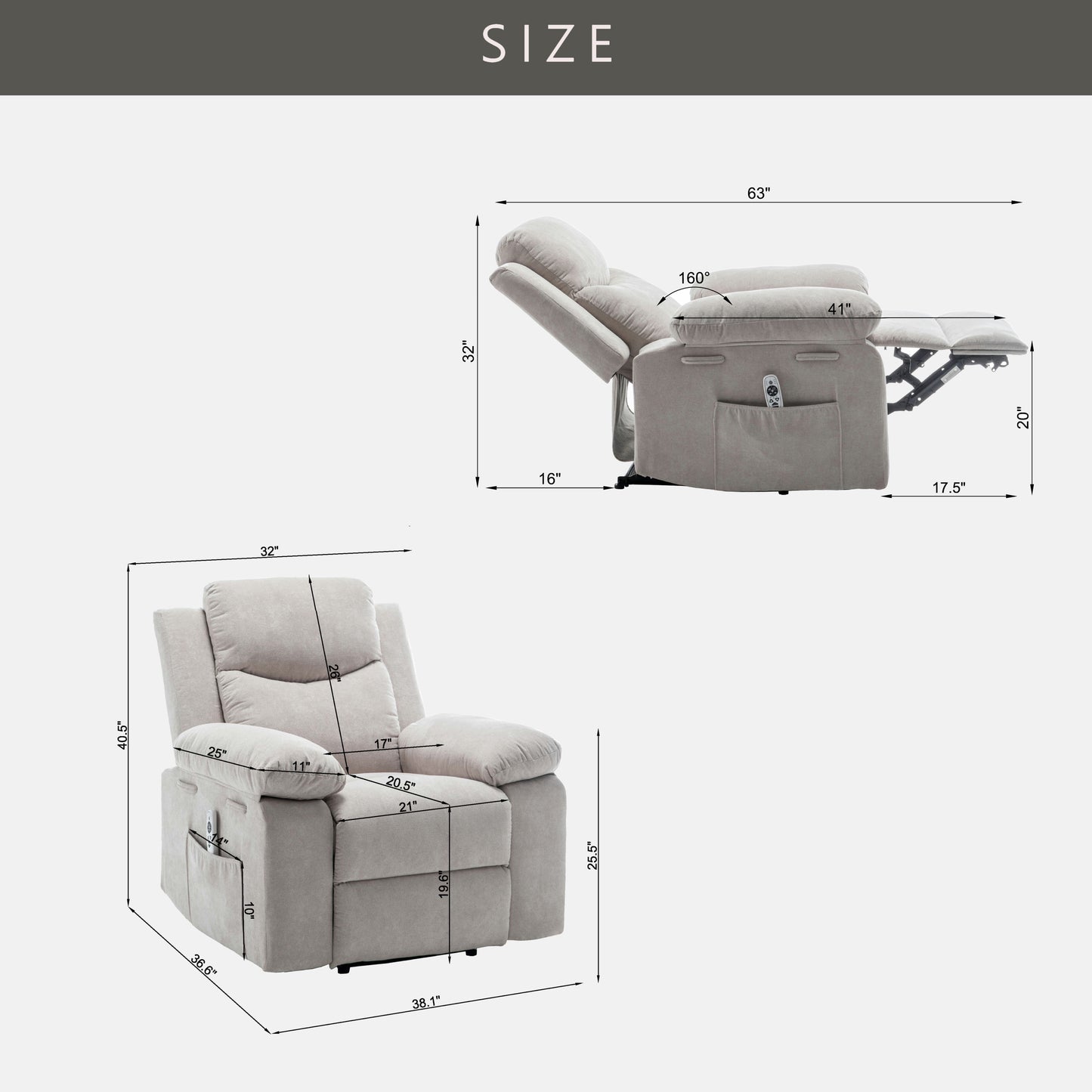 Power Recliner Chair with Adjustable Massage Function, Recliner Chair with Heating System for Living Room, Beige color fabric