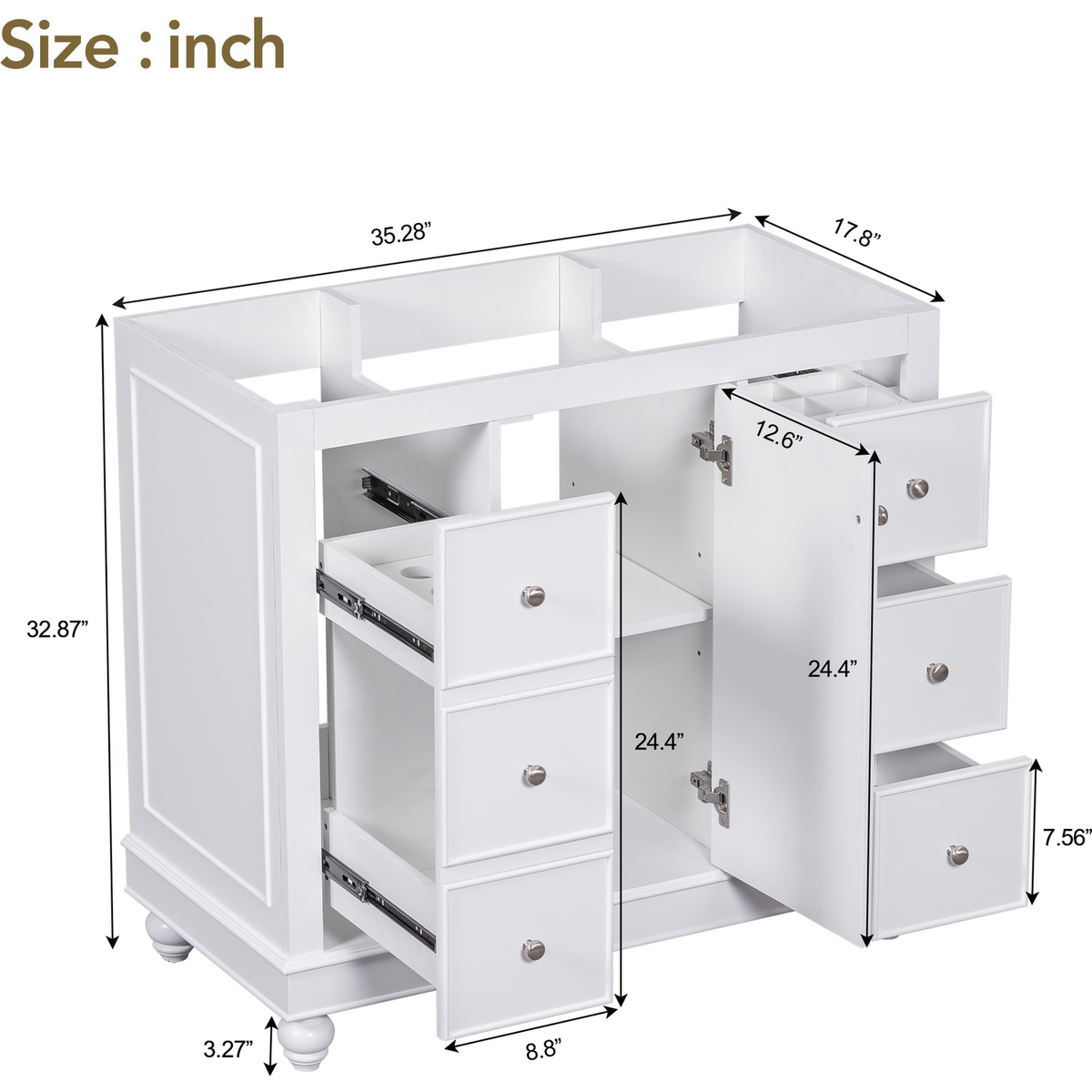 [Cabinet Only] 36" White Bathroom vanity(Sink not included)