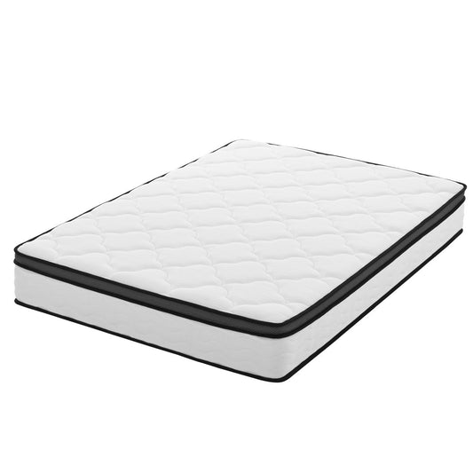 Hybrid Queen Mattress with Pocket Coils, Medium Firm, Breathable Comfort, Creamy White Gray Fabric