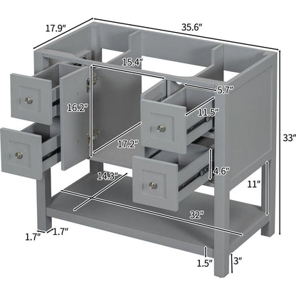 36" Bathroom Vanity without Sink,Free Standing Vanity Set with 4 Drawers& Soft Closing Doors,Solid Wood Frame Bathroom Storage Cabinet Only