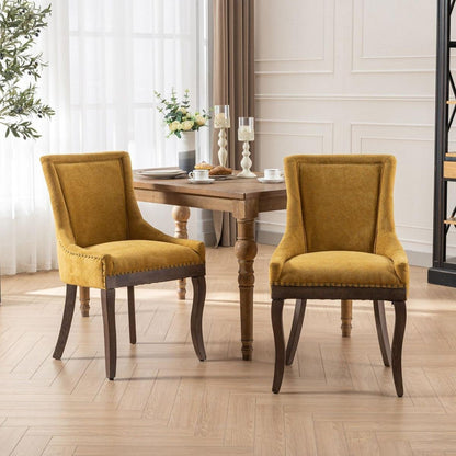 Ultra Side Dining Chair,Thickened fabric chairs with neutrally toned solid wood legs,Bronze nail head,Set of 2,Golden Yellow