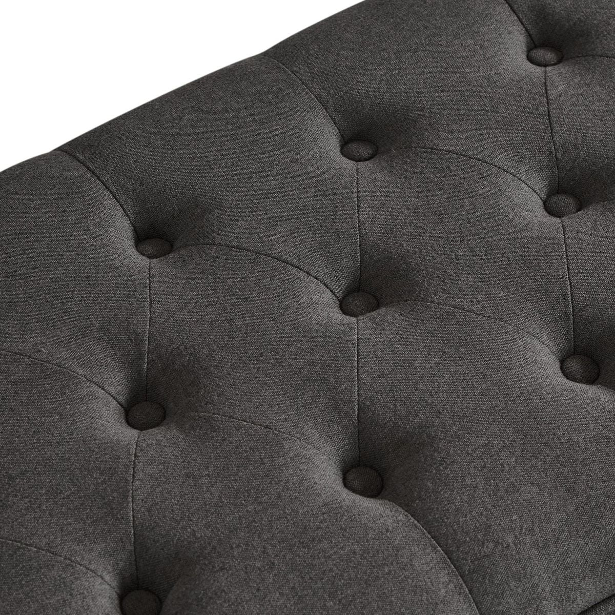 Upholstered tufted button storage bench, Linen fabric entry bench with spindle wooden legs, Bed bench- Dark Gray