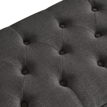 Upholstered tufted button storage bench, Linen fabric entry bench with spindle wooden legs, Bed bench- Dark Gray