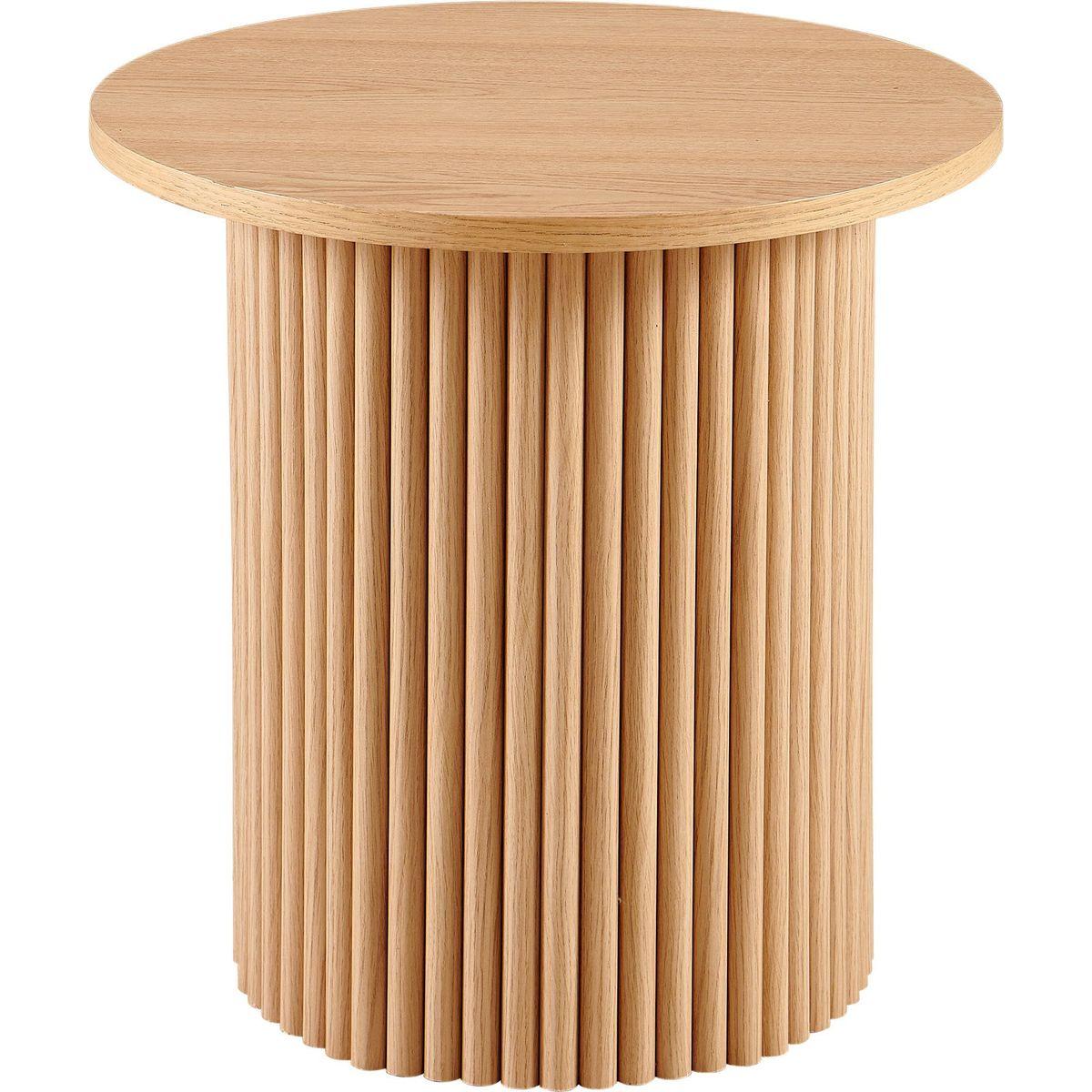 Oak Wood Veneer Tabletop 19.69 Inch Round Coffee Table, Farmhouse Circle Coffee Table MDF Table-top with Metal Base, Sofa Side Table for Living Room, Reception Room