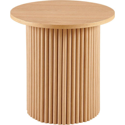 Oak Wood Veneer Tabletop 19.69 Inch Round Coffee Table, Farmhouse Circle Coffee Table MDF Table-top with Metal Base, Sofa Side Table for Living Room, Reception Room