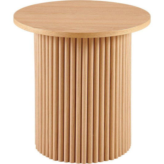 Oak Wood Veneer Tabletop 19.69 Inch Round Coffee Table, Farmhouse Circle Coffee Table MDF Table-top with Metal Base, Sofa Side Table for Living Room, Reception Room