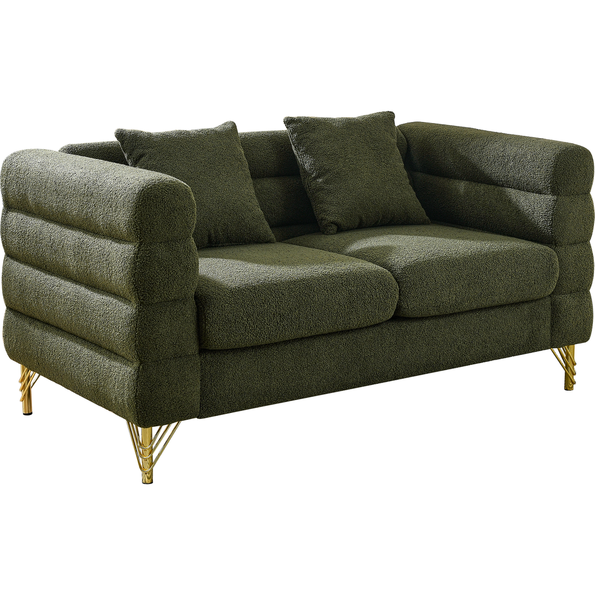 60Inch Oversized 2 Seater Sectional Sofa, Living Room Comfort Fabric Sectional Sofa-Deep Seating Sectional Sofa, Soft Sitting with 2 Pillows for Living Room, Bedroom, Office, Green teddy