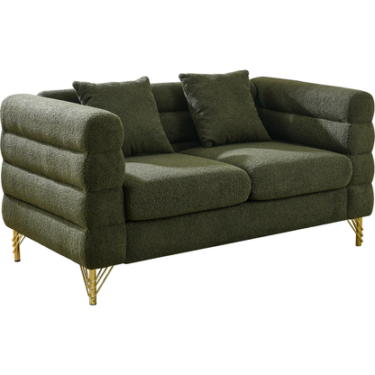 60Inch Oversized 2 Seater Sectional Sofa, Living Room Comfort Fabric Sectional Sofa-Deep Seating Sectional Sofa, Soft Sitting with 2 Pillows for Living Room, Bedroom, Office, Green teddy