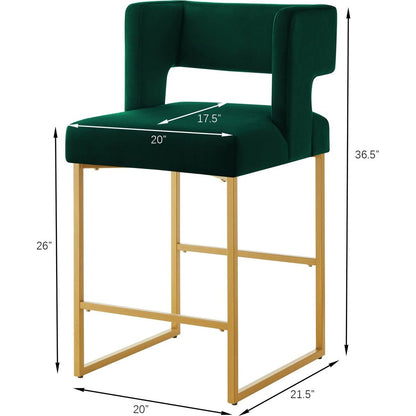 Modern Fashion Counter Height Bar Stools with Unique Square Open Backrest, Set of 2 Versatile Bar Chairs with Sturdy Iron Legs, 26" H Counter Height Chairs for kitchen islands,Jade /Gold