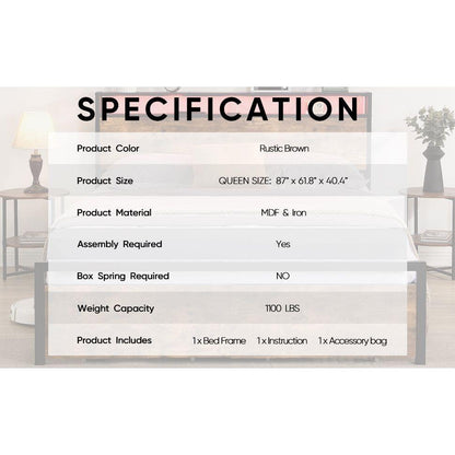 Queen Size Bed Frame with Storage Headboard and 2 Drawers, LED Lights Bed with Charging Station, Metal Platform Bed No Noise, Mattress Foundation Strong Metal Slats Support No Box Spring Needed