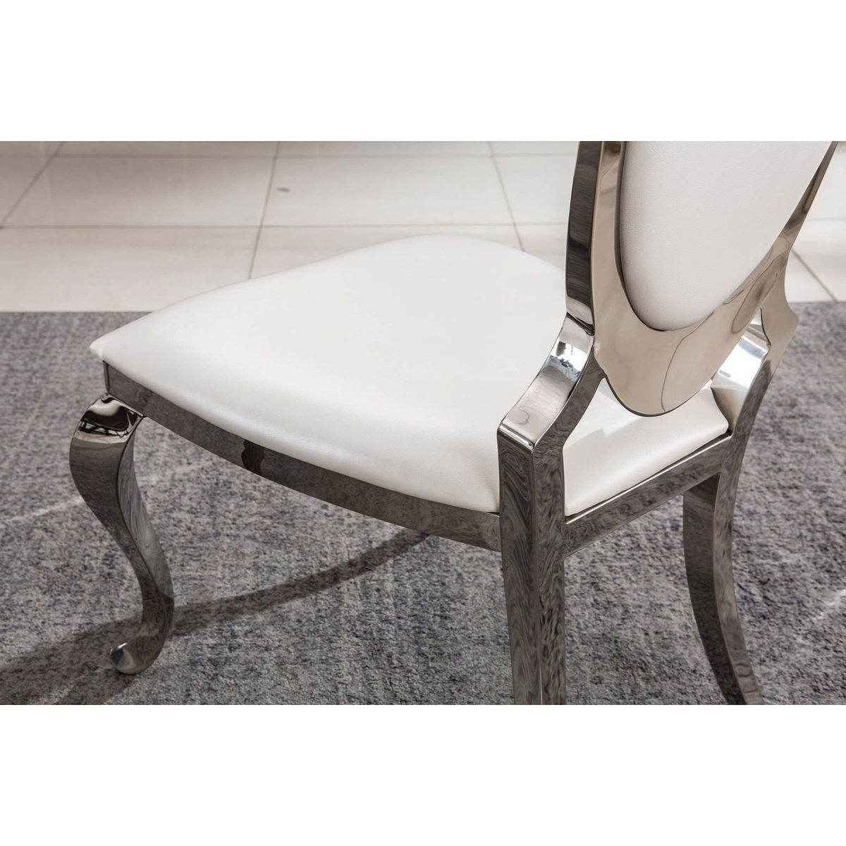 Leatherette Dining Chair with Oval Backrest Set of 2, Stainless Steel Legs