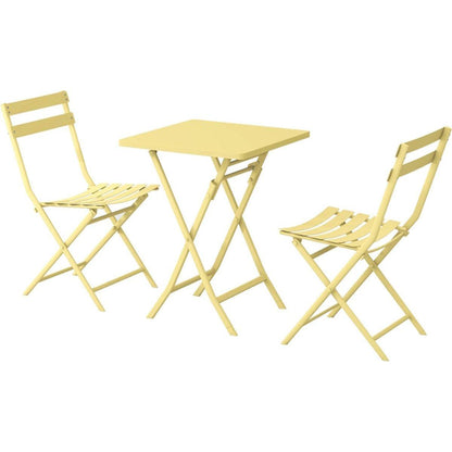 3 Piece Patio Bistro Set of Foldable Square Table and Chairs, Yellow