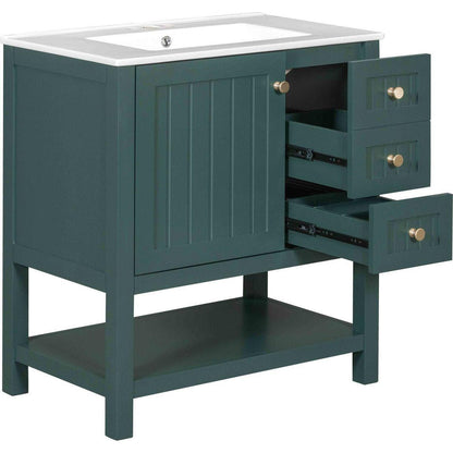 30inch Transitional Style Bathroom Vanity Cabinet Combo with Ceramic Sink