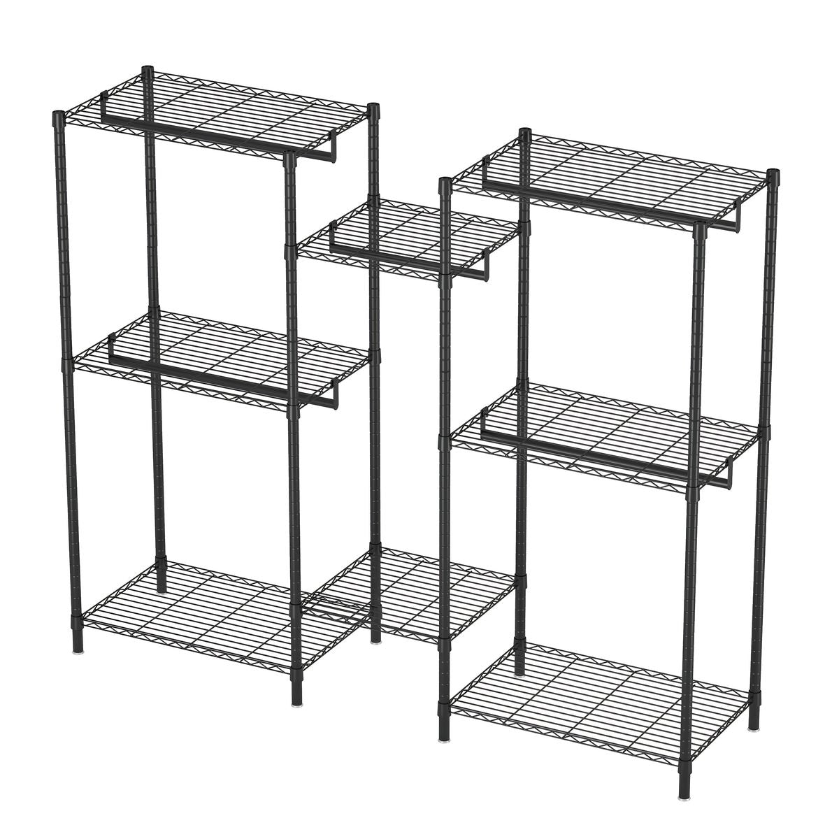Heavy Duty Garment Rack With 8 Adjustable Wire Shelves and 5 Clothes Rails, Freestanding Closet Organizer, Black Metal