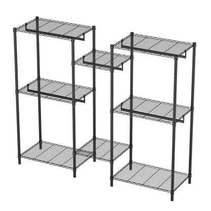 Heavy Duty Garment Rack With 8 Adjustable Wire Shelves and 5 Clothes Rails, Freestanding Closet Organizer, Black Metal