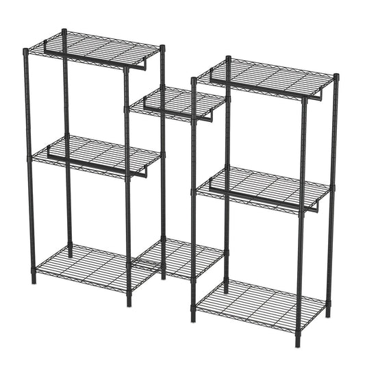 Heavy Duty Garment Rack With 8 Adjustable Wire Shelves and 5 Clothes Rails, Freestanding Closet Organizer, Black Metal