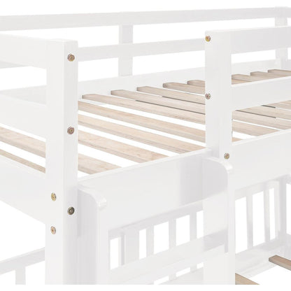 Twin Over Twin Bunk Bed with Slide and Ladder, White