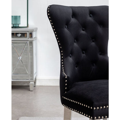 Montura Contemporary Tufted Velvet Chair with Nailhead Trim, Set of 2, Black