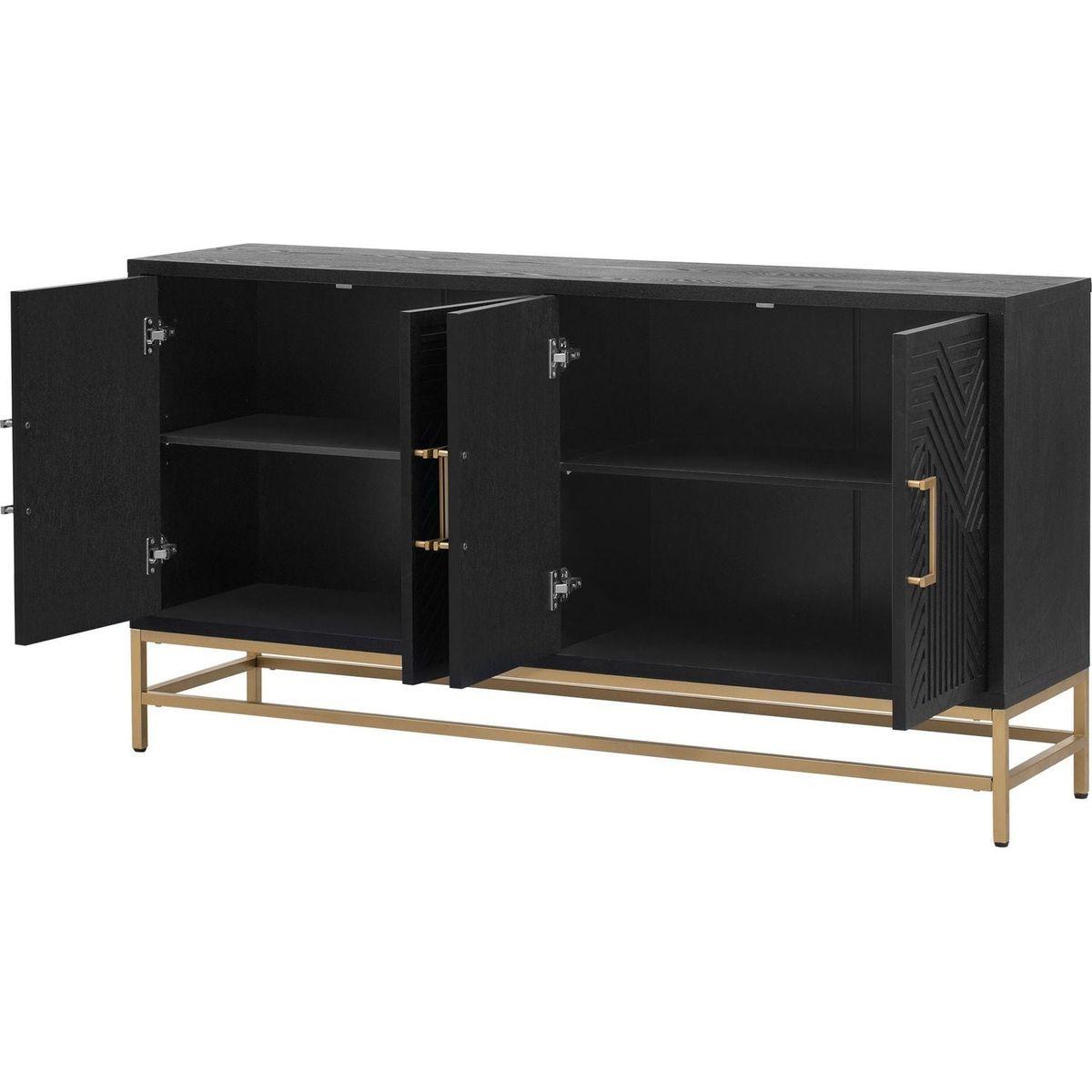 Retro Style Sideboard with Adjustable Shelves, Rectangular Metal Handles and Legs for Kitchen, Living room, and Dining Room (Black)