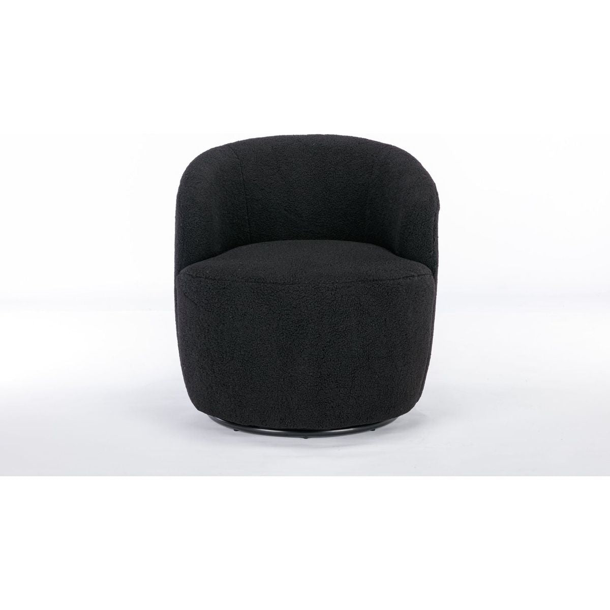 Teddy Fabric Swivel Accent Armchair Barrel Chair With Black Powder Coating Metal Ring,Black