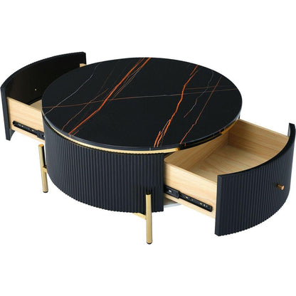 Modern Round Coffee Table with 2 large Drawers Storage Accent Table(31.5")