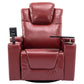 270 Degree Swivel PU Leather Power Recliner Individual Seat Home Theater Recliner with Surround Sound, Cup Holder, Removable Tray Table, Hidden Arm Storage for Living Room, Red