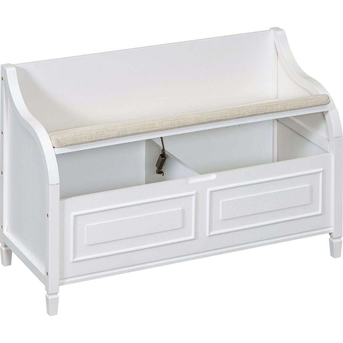 Rustic Style Solid wood Entryway Multifunctional Storage Bench with Safety Hinge (White+ Beige)