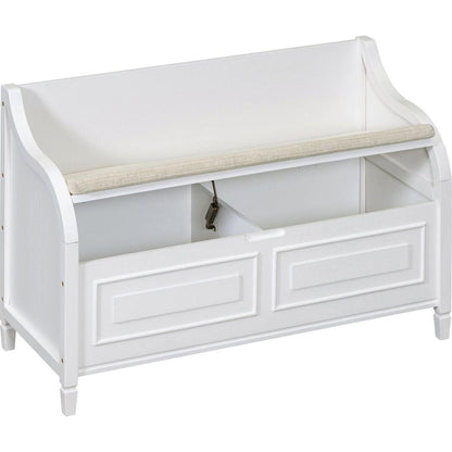 Rustic Style Solid wood Entryway Multifunctional Storage Bench with Safety Hinge (White+ Beige)