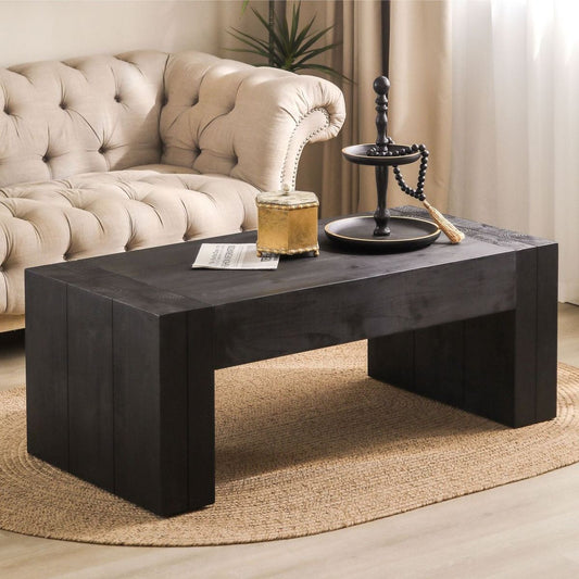 Living Room Wood Table, Versatile Table, Black Wood Coffee Table,Modern Black Solid Wood Coffee Table