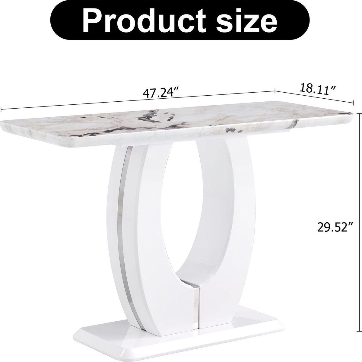 Modern Simple Glossy White Rectangular Counter Bar Table 47.24" x 18.11" x 29.52" For Living Room Bedroom Bedside Entrance House Balcony Office Bathroom.