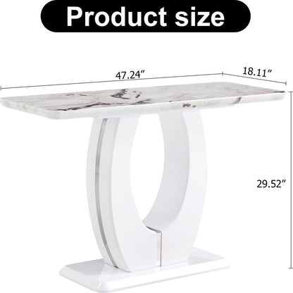 Modern Simple Glossy White Rectangular Counter Bar Table 47.24" x 18.11" x 29.52" For Living Room Bedroom Bedside Entrance House Balcony Office Bathroom.