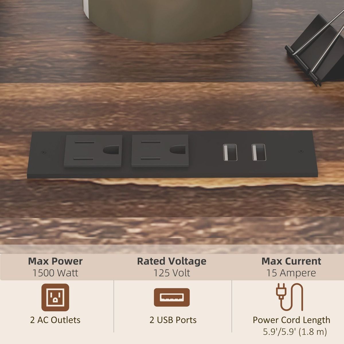 Vinsetto Mobile Printer Stand with Socket & USB Ports, Rustic Brown