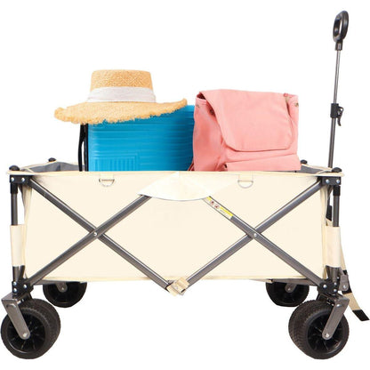 Folding Wagon, Heavy Duty Utility Beach Wagon Cart for Sand with Big Wheels, Adjustable Handle&Drink Holders for Shopping, Camping,Garden and Outdoor