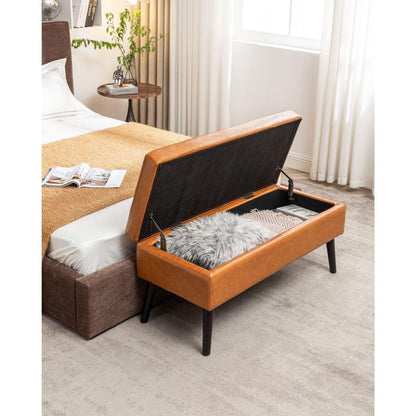 Storage Bench with Storage Bench for Bedroom End of Bed Bench Foot of Bed Bench Entryway Bench Storage Ottoman Bench 43.3" W x 17.7" Brown Leather Bench