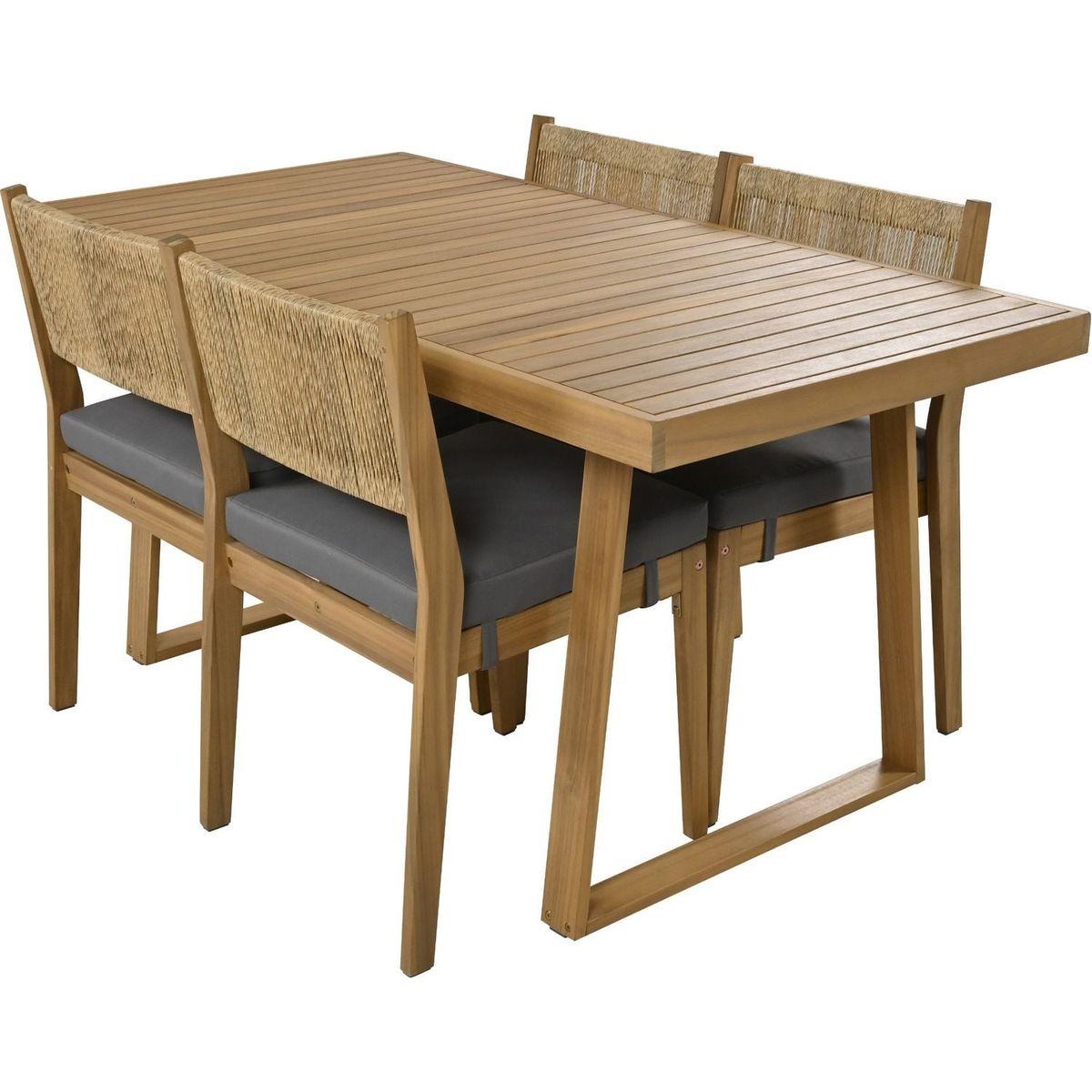 Multi-person Outdoor Acacia Wood Dining Table and Chair Set, Thick Cushions, Suitable for Balcony, Vourtyard, and Garden.