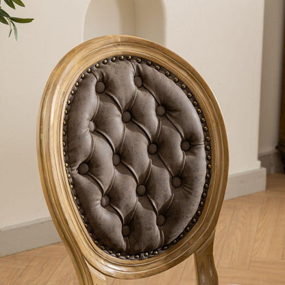 French Style Solid Wood Frame Antique Painting,Hand-pulled buckle decoration PU artificial leather Dining Chair with Nailhead Trim, Wood Legs,Density Foam,Steel Spring inner,Set of 2,Brown