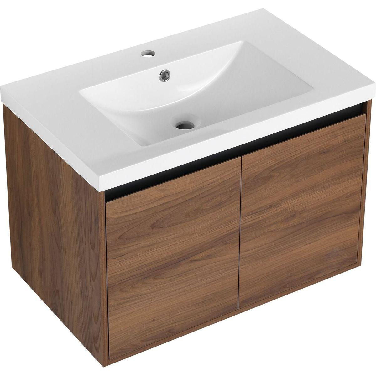 LEVISTAR Brown 30 Inch Bathroom Vanity with resin Countertop Sink, 2 Doors Bathroom Cabinet Set