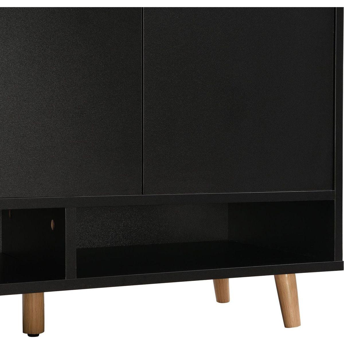 Sleek and Contemporary Shoe Cabinet with Adjustable Shelves, Minimalist Home Organizer with Solid Wood Legs, Storage Sideboard for Entryway, Living Room, Black