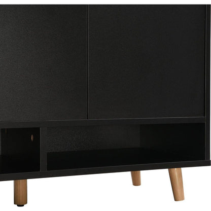 Sleek and Contemporary Shoe Cabinet with Adjustable Shelves, Minimalist Home Organizer with Solid Wood Legs, Storage Sideboard for Entryway, Living Room, Black