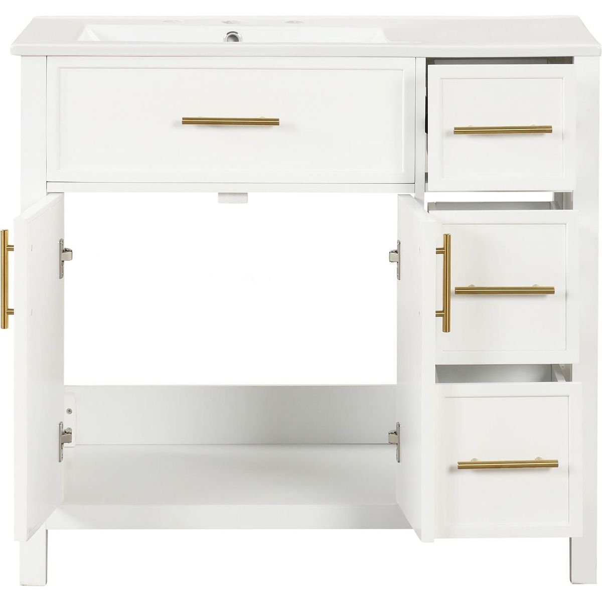 36" Bathroom Vanity with Sink Top, Bathroom Vanity Cabinet with Two Doors and Three Drawers, Solid Wood, MDF Boards, One Package, Off White