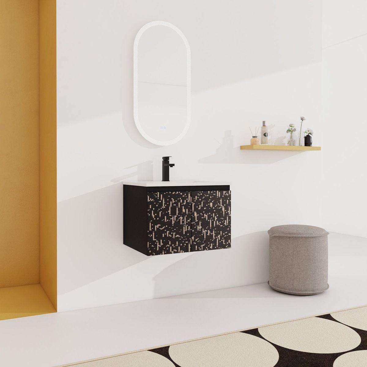 24" Floating Wall-Mounted Bathroom Vanity With Ceramics Sink & Soft-Close Cabinet Door, KD-Package