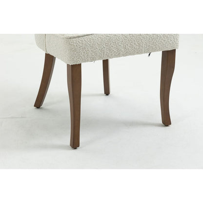 Exquisite White Boucle Upholstered Strip Back Dining Chair with Solid Wood Legs 2 Pcs