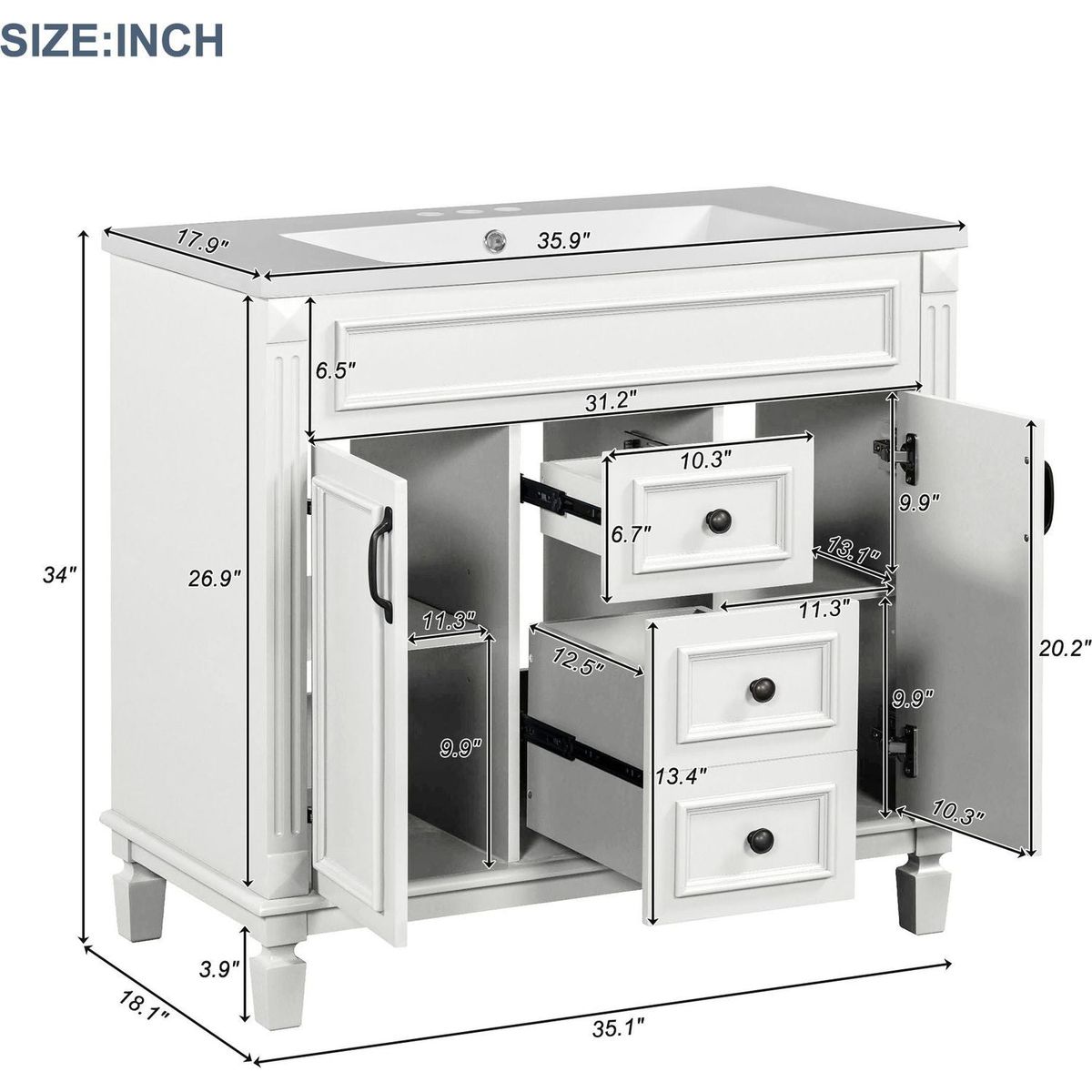 36" Bathroom Vanity with Top Sink, Modern Bathroom Storage Cabinet with 2 Soft Closing Doors and 2 Drawers, Single Sink Bathroom Vanity