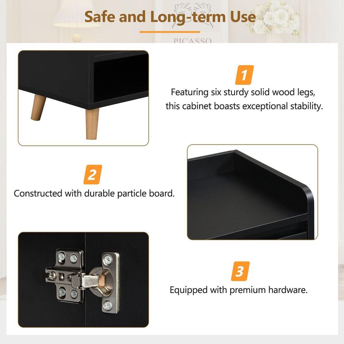 Sleek and Contemporary Shoe Cabinet with Adjustable Shelves, Minimalist Home Organizer with Solid Wood Legs, Storage Sideboard for Entryway, Living Room, Black