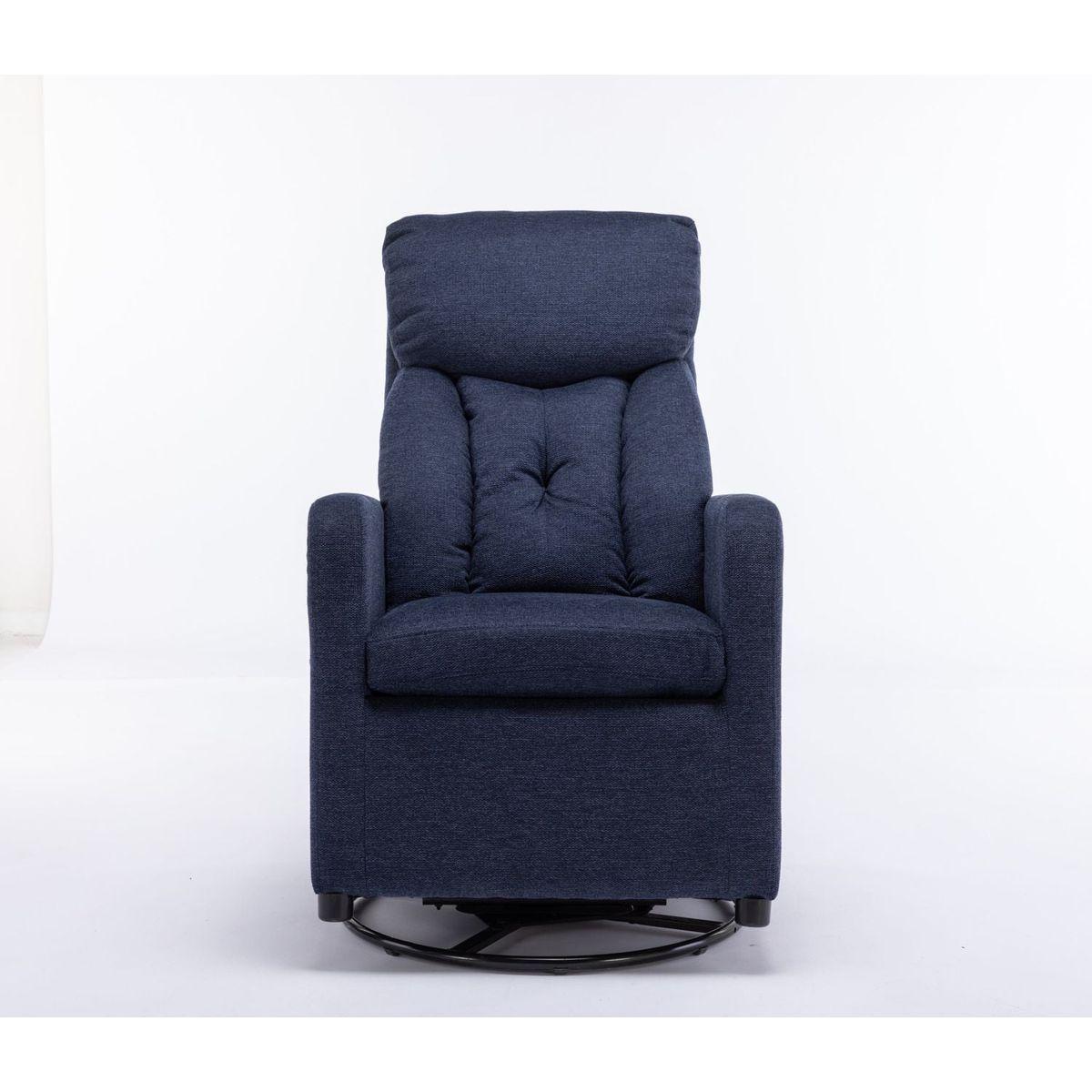 Linen Fabric Swivel Rocking Chair Gilder Chair With Pocket,Navy Blue